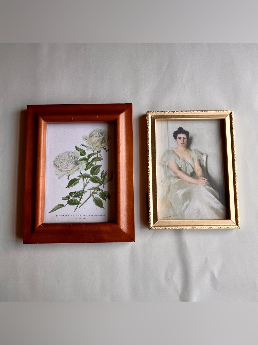 Vintage Wood Picture Photo Frames w/ Fine Art Prints Victorian Rose-Set of 2